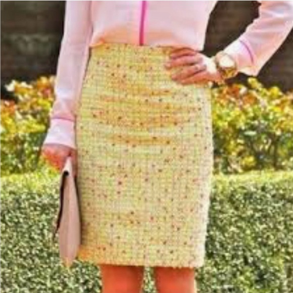 J.Crew No. 2 Pencil Skirt in Neon Yellow and Pink Tweed - Picture 3 of 7